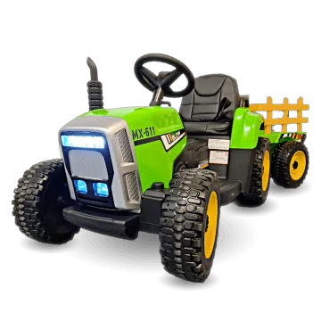 Children's Battery Tractor 12 Volts with Trailer and Rc Green