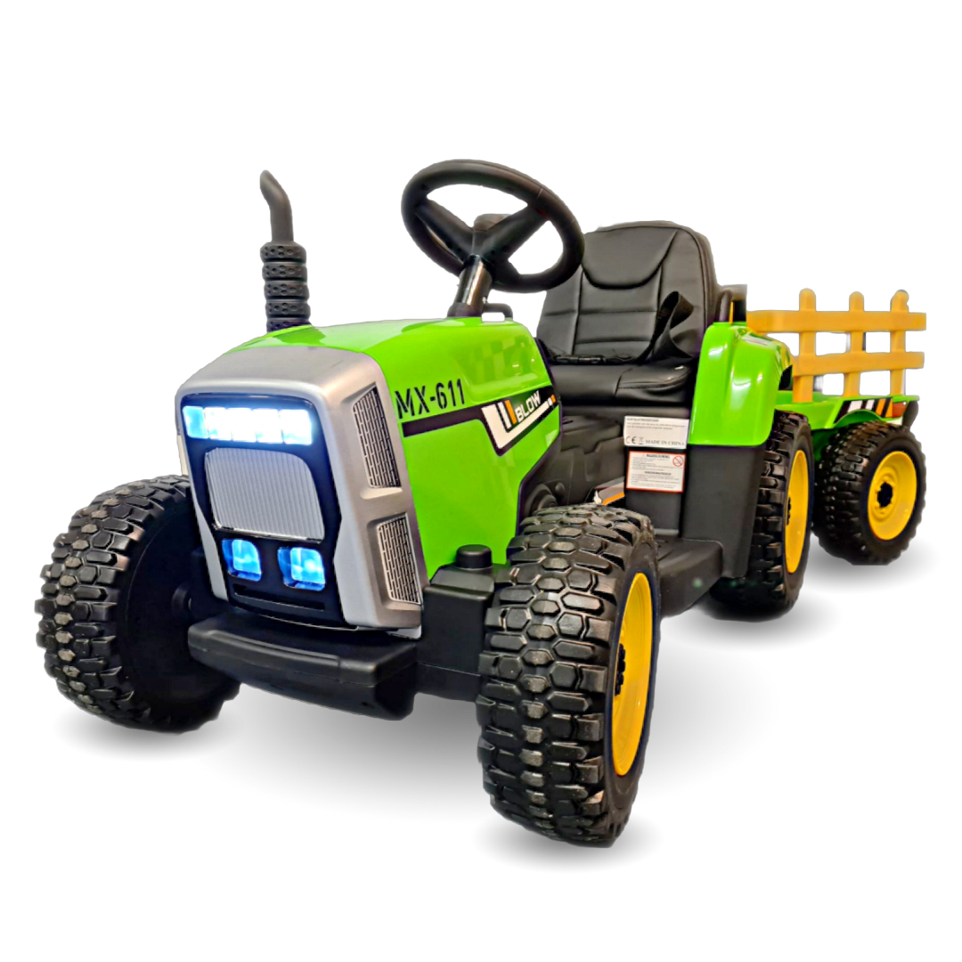 Children’s Battery Tractor 12 Volts with Trailer and Rc Green