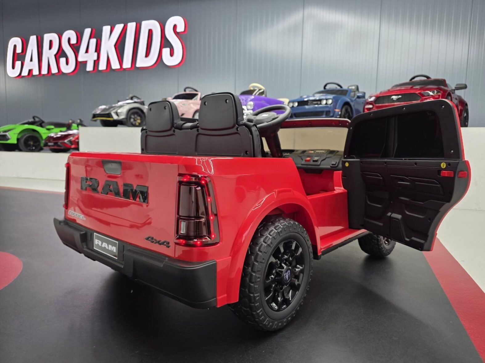 Remote control Dodge RAM 12V ride-on truck side profile view