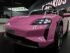 Pink Porsche Taycan kids ride-on car rear view with LED lights