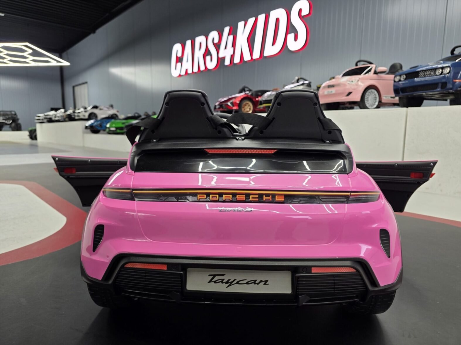 Porsche Taycan 24V electric car for kids dashboard and steering wheel