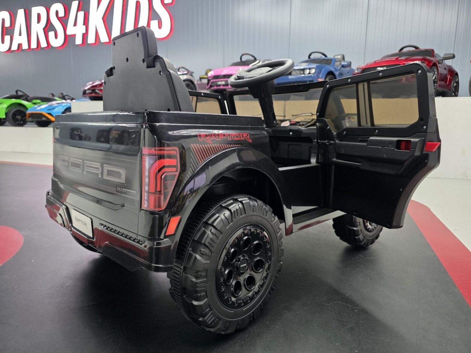 Ford Raptor 12V electric car rear view showing lights