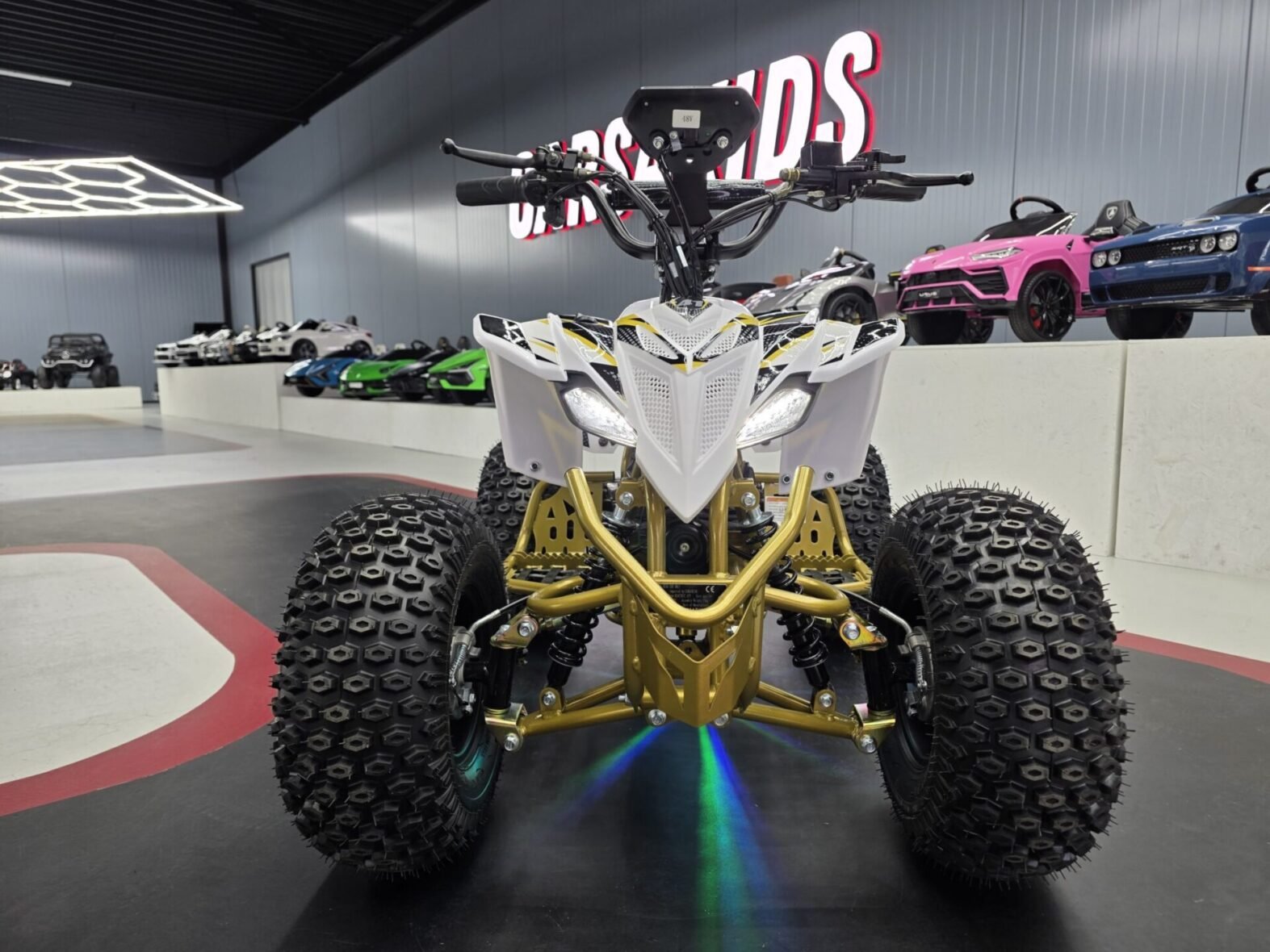 Children’s 48V electric quad with brushless motor side view